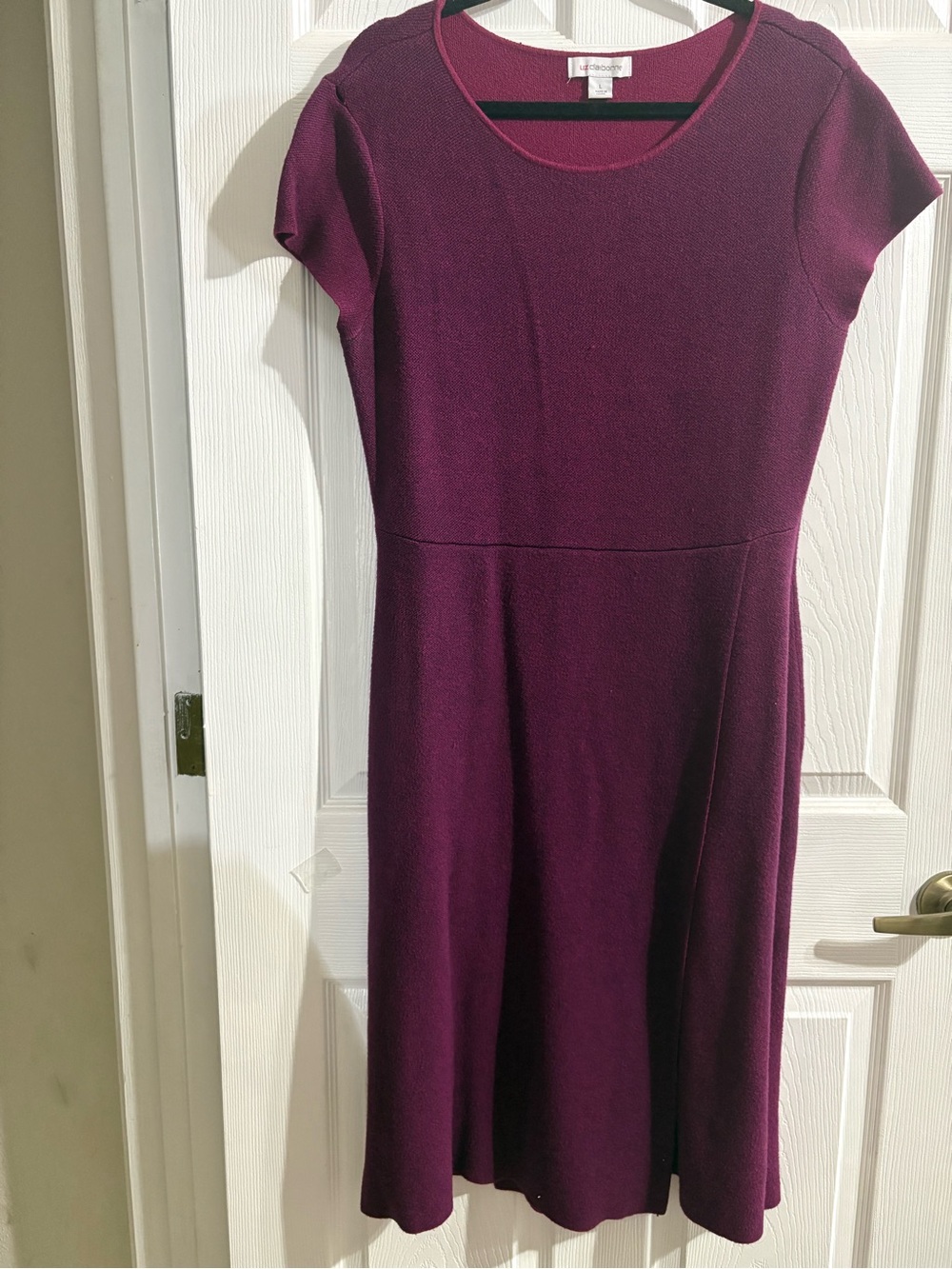 Liz Claiborne Short Sleeve Fit-and-Flare Dress - Plum
